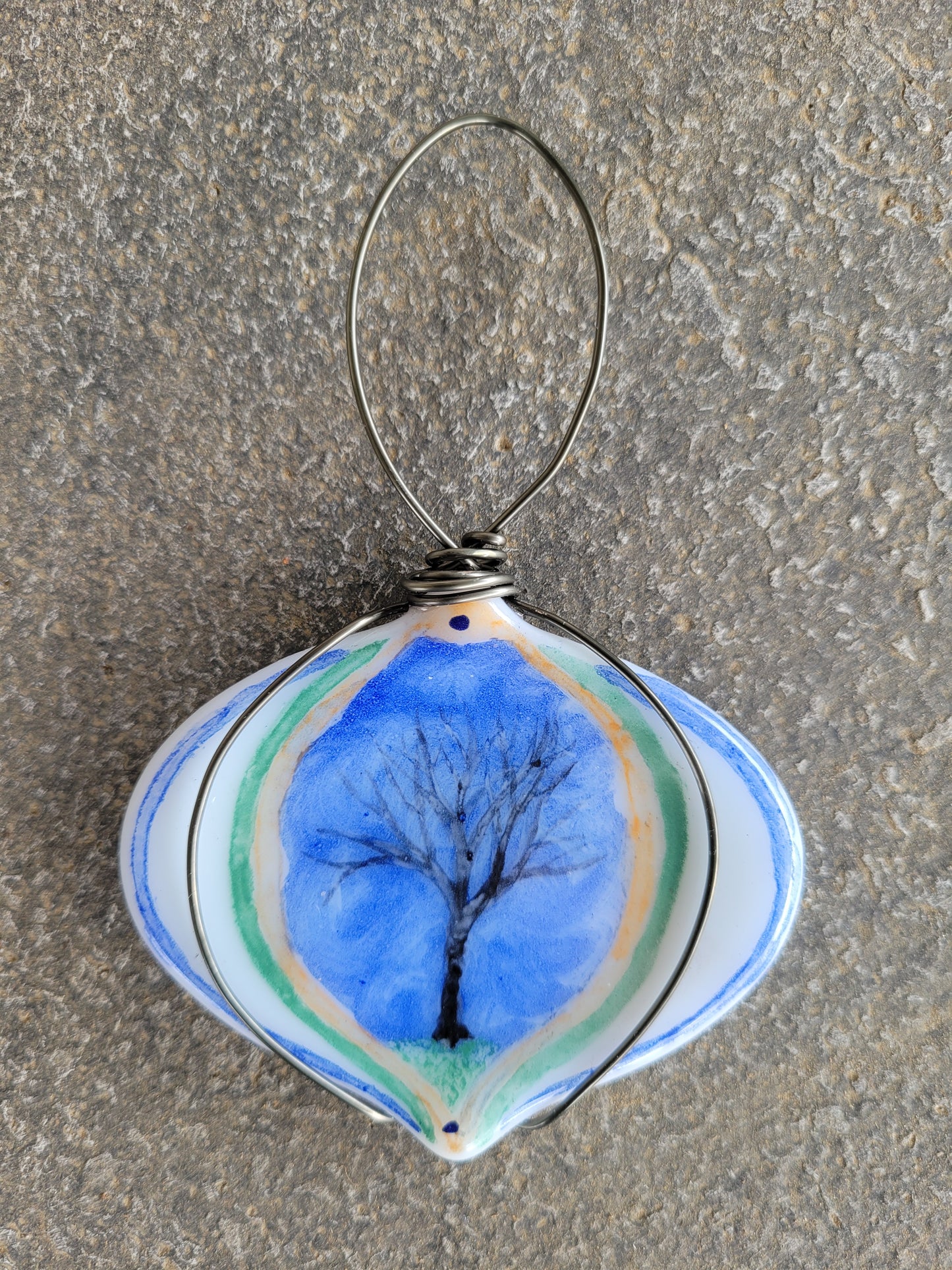Fused Glass Ornament Wrapped with Wire