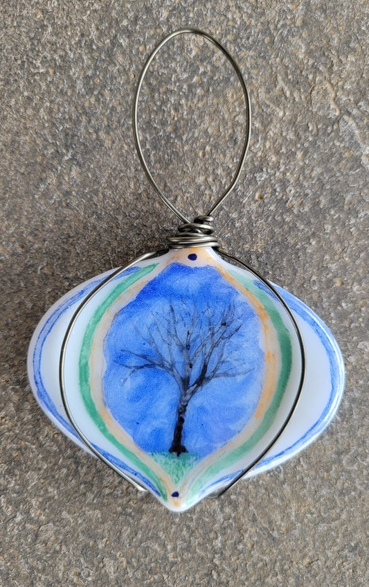 Fused Glass Ornament Wrapped with Wire