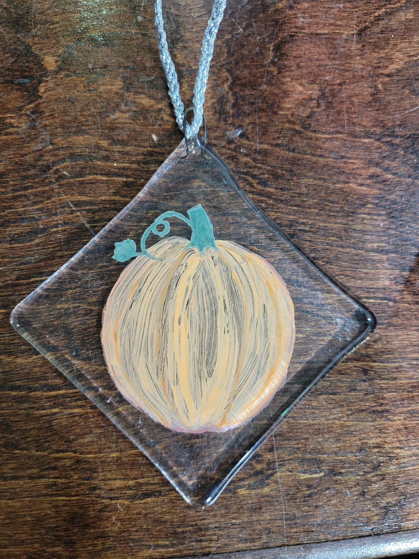 Handpainted Pumpkin Fused Glass Suncatcher