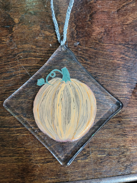 Handpainted Pumpkin Fused Glass Suncatcher