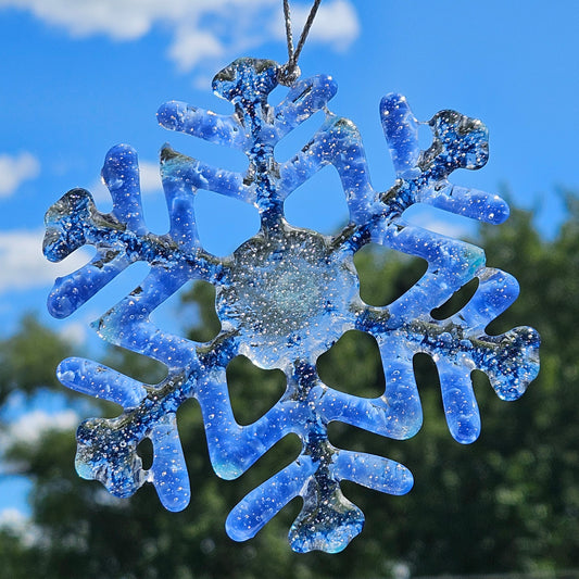 Blue Fused Glass Snowflake Ornament