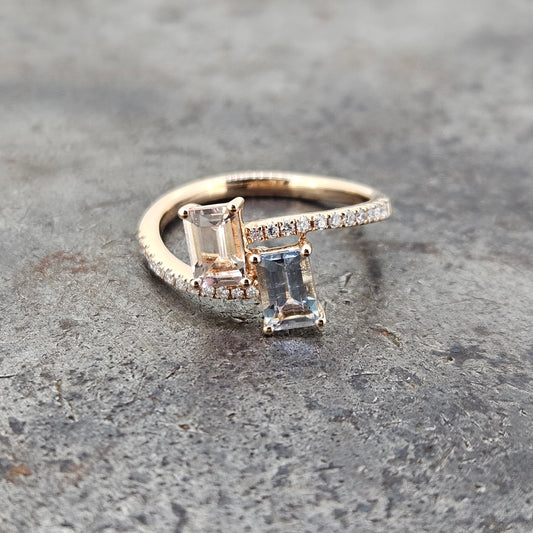 14k Rose Gold Aqua and Morganite Ring
