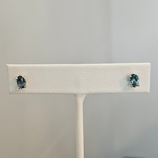 Oval Blue Topaz Stud Earrings