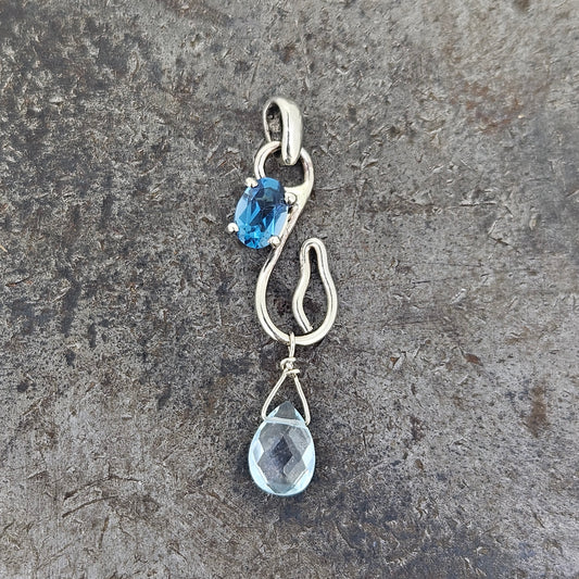 Handmade White gold London and Sky Blue Topaz Pendant