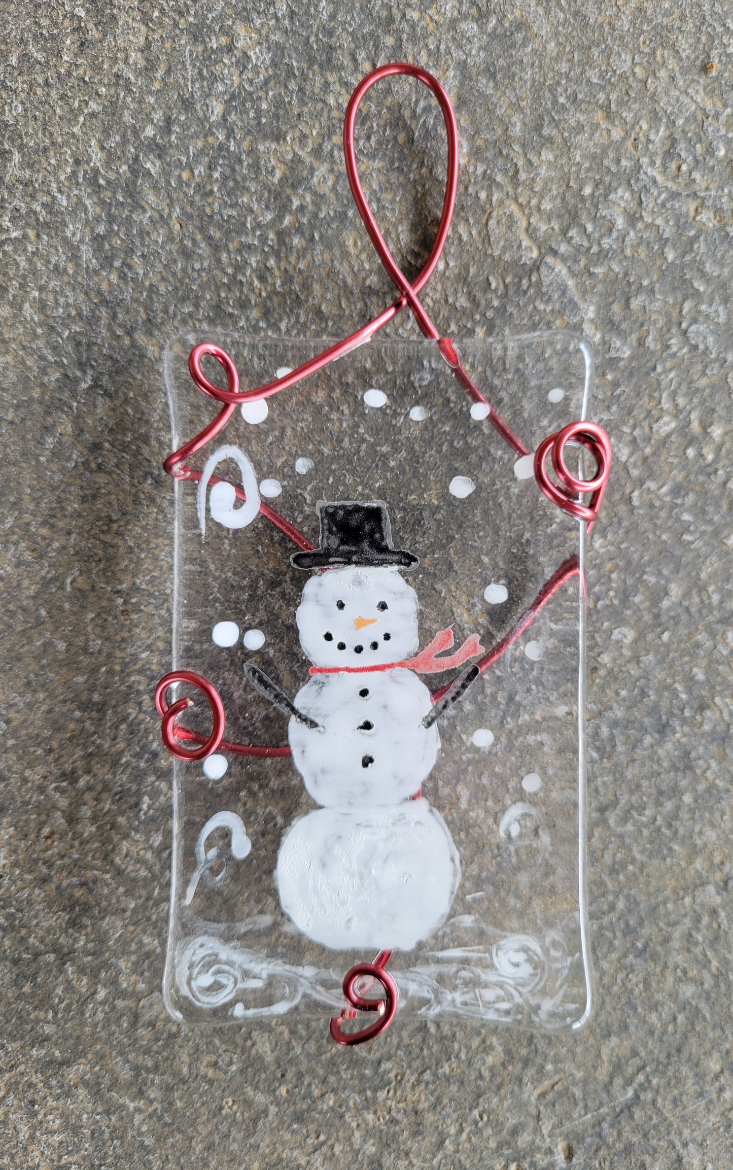 Fused Glass Snowman Long Ornament