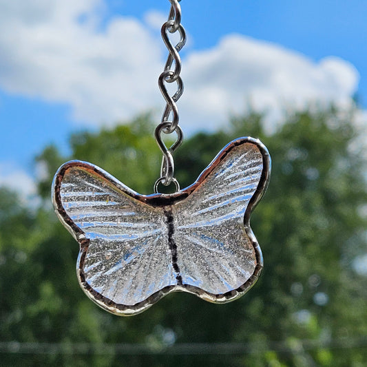 Small Fused Glass Clear Butterfly Suncatcher