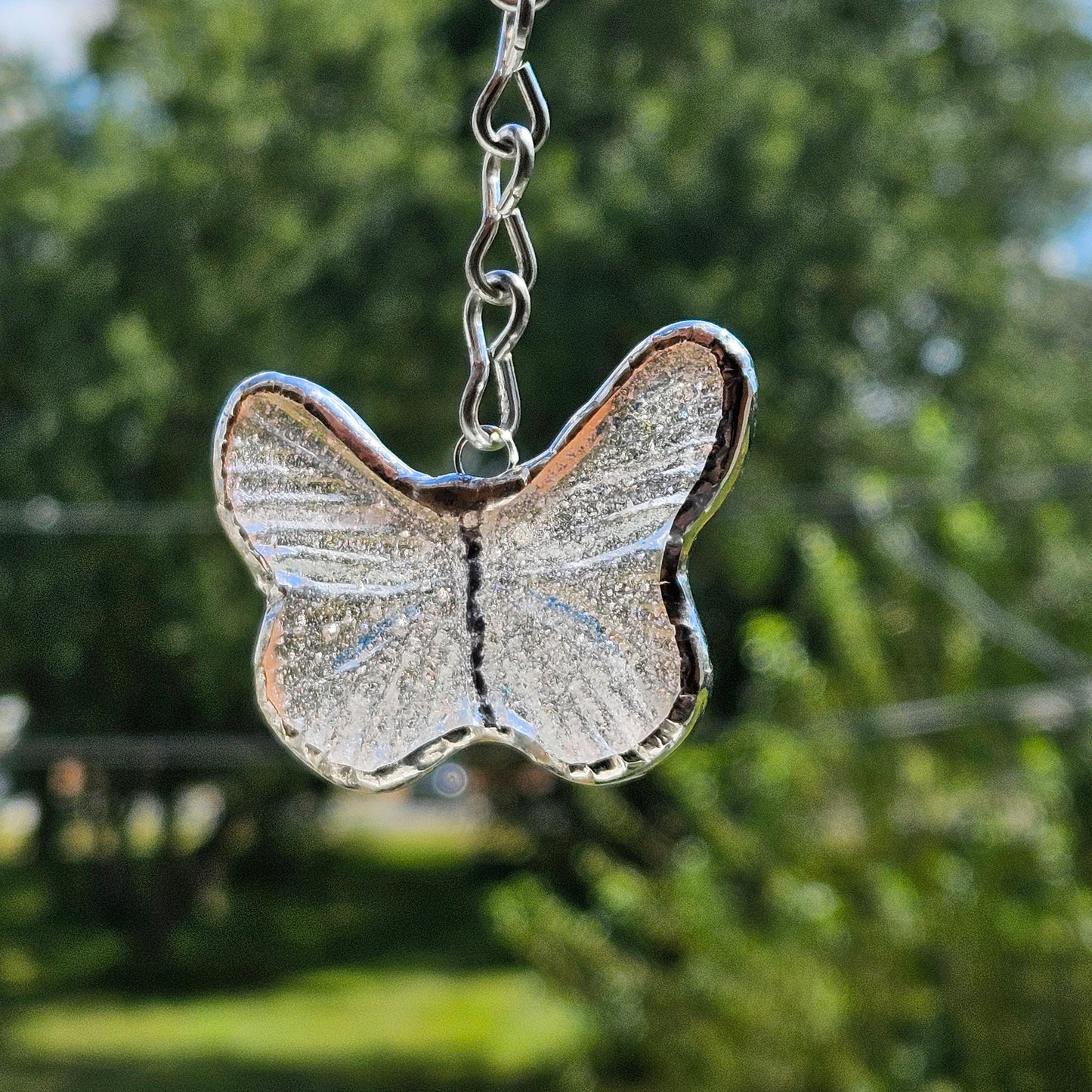 Small Fused Glass Clear Butterfly Suncatcher