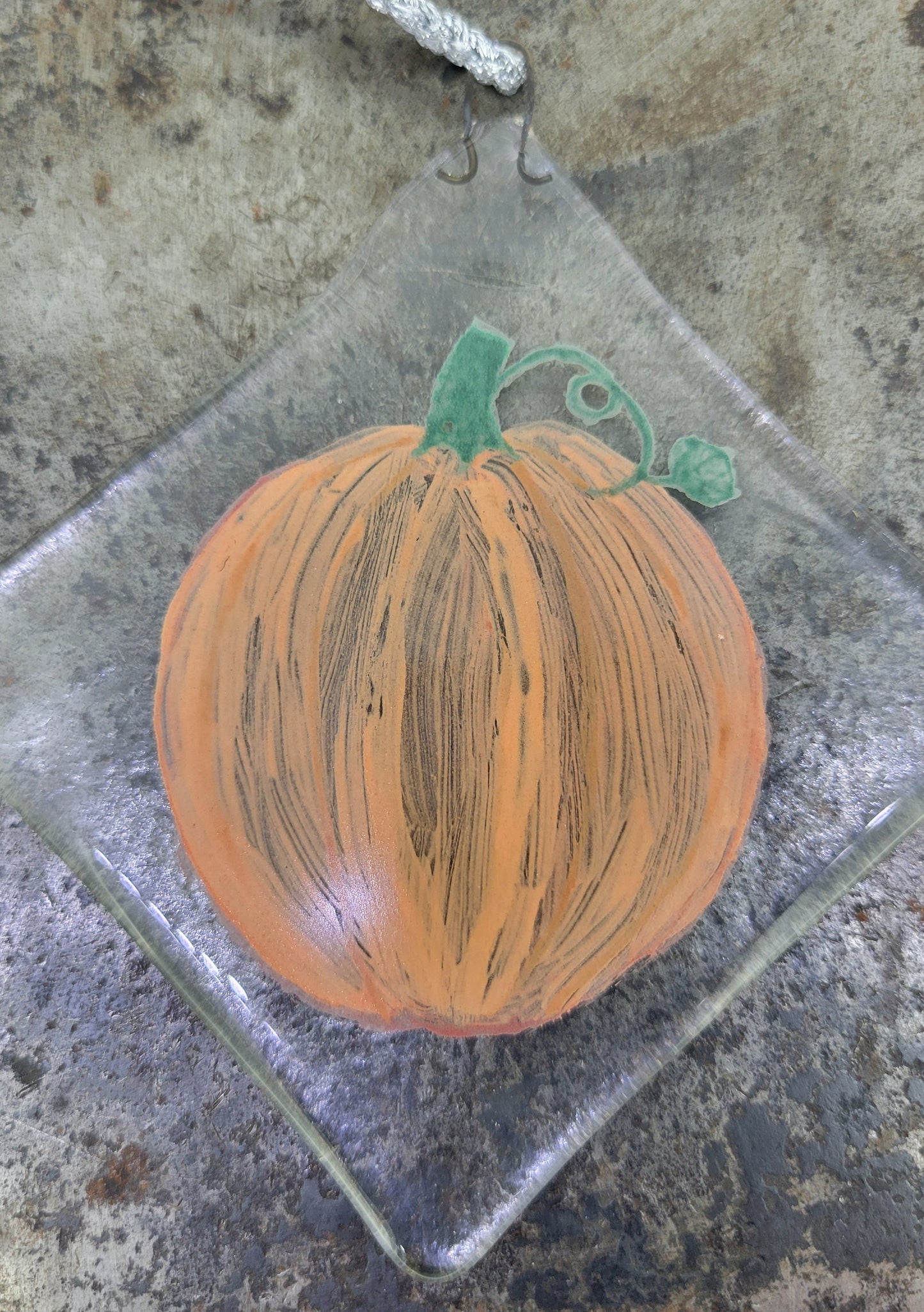 Handpainted Pumpkin Fused Glass Suncatcher