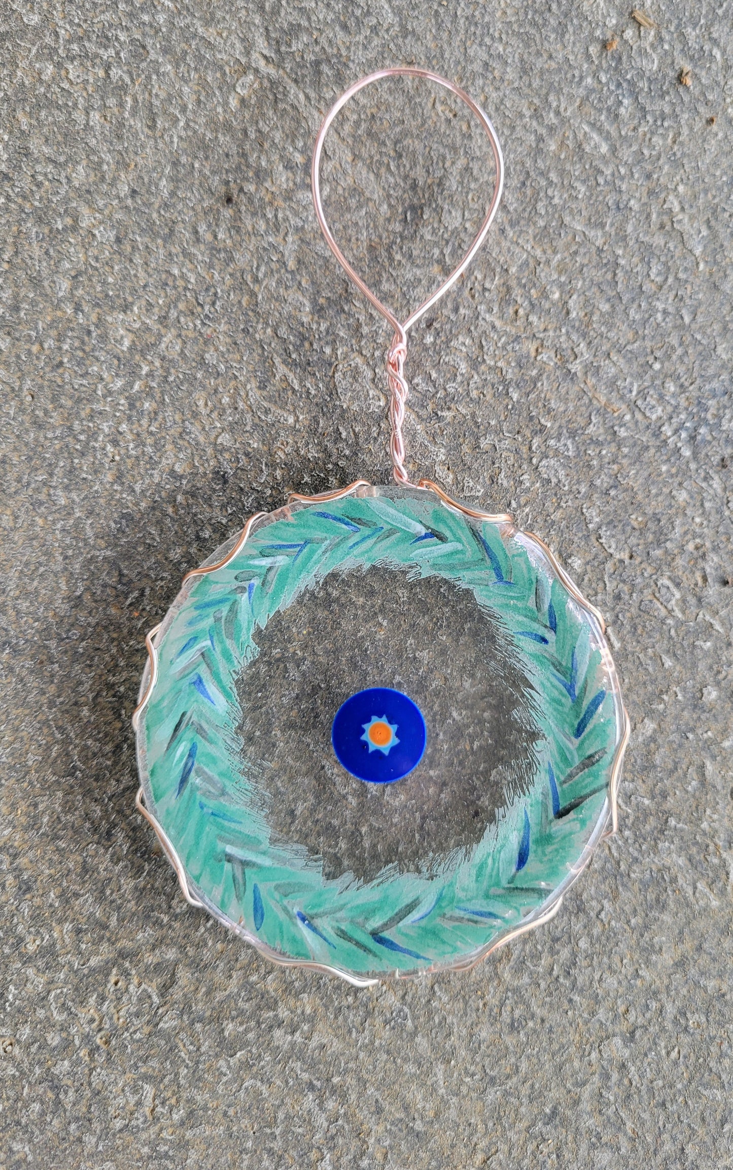 Large Hand Painted Fused Glass Wreath Ornament