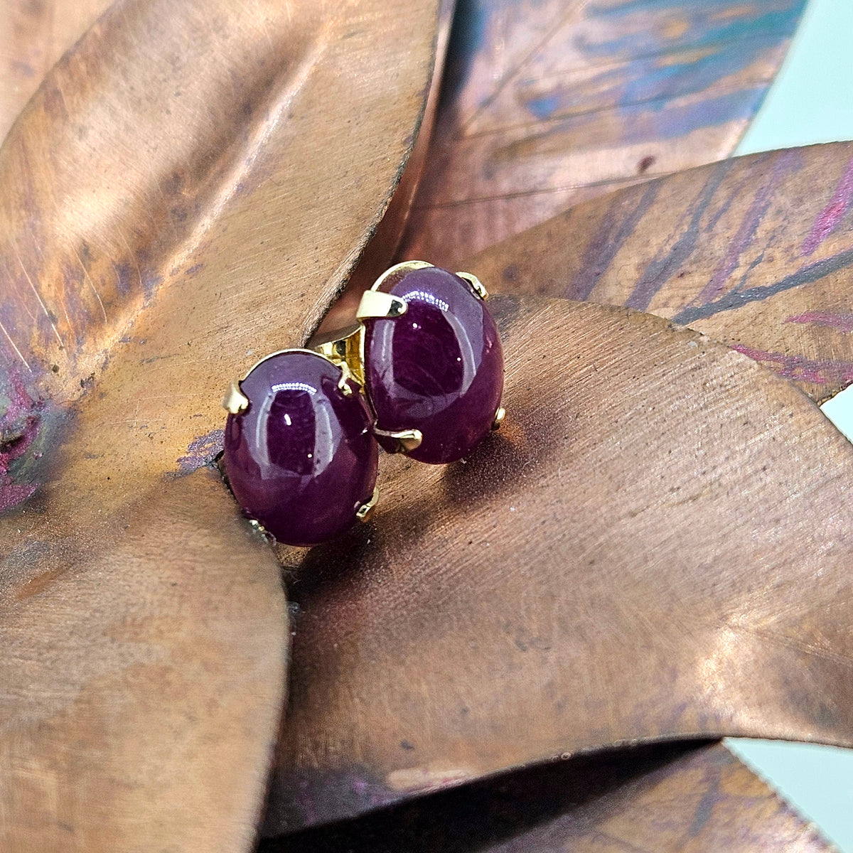 14k Cabochon Natural Ruby Stud Earrings
