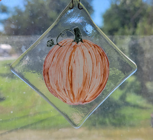 Handpainted Pumpkin Fused Glass Suncatcher