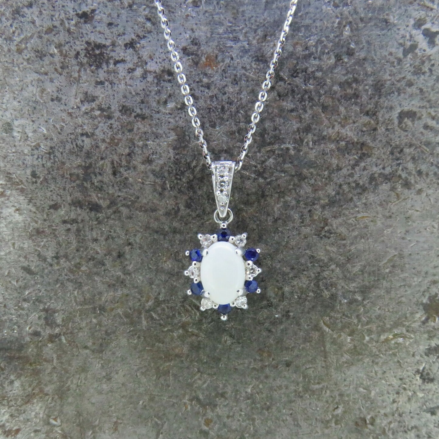 Opal, Sapphire, and Diamond Necklace
