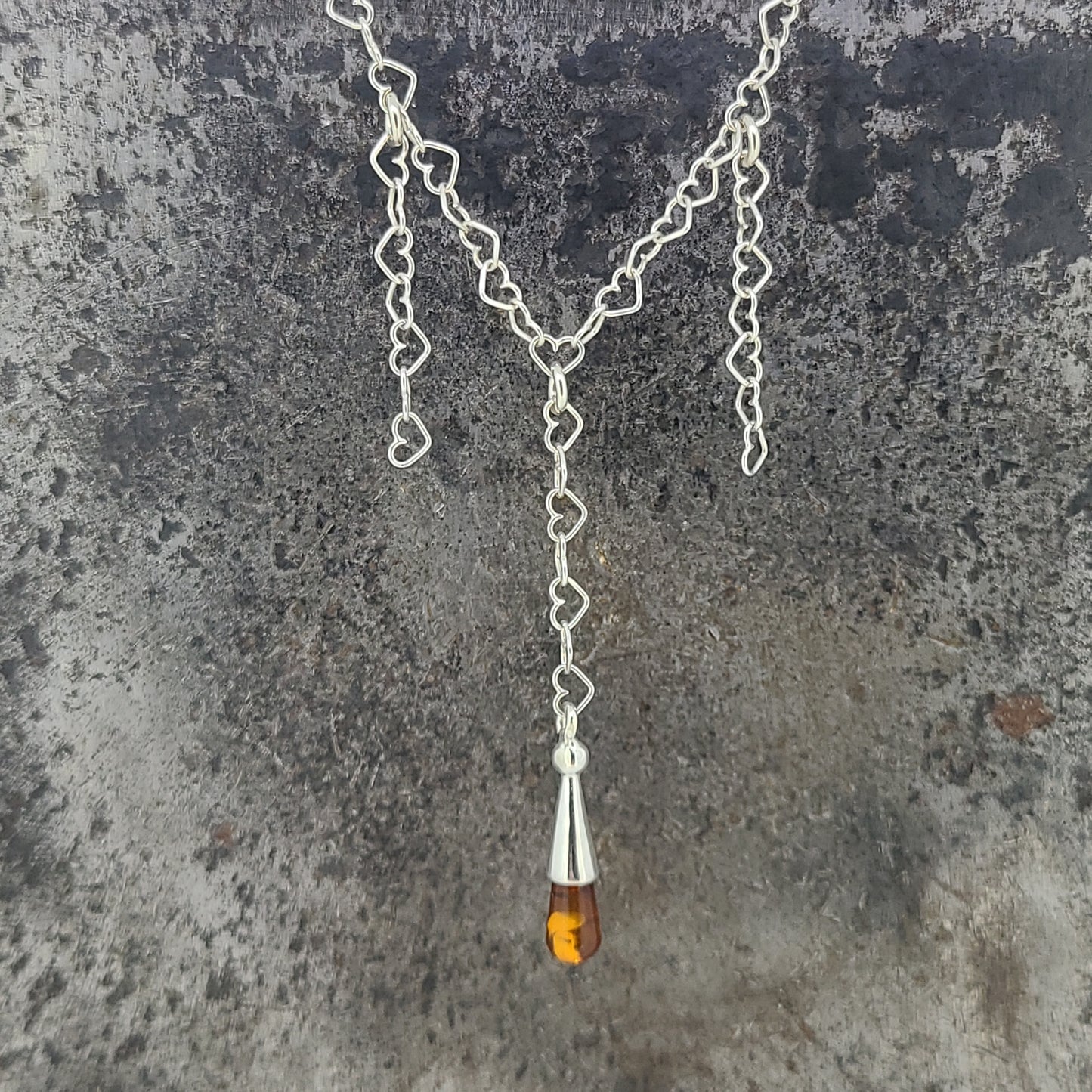 Amber Heart Dangle Necklace