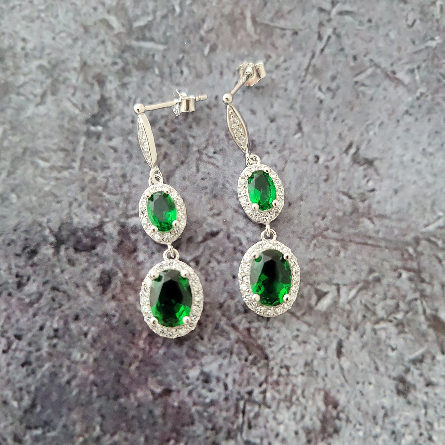 Sterling Silver CZ Emerald color Earrings