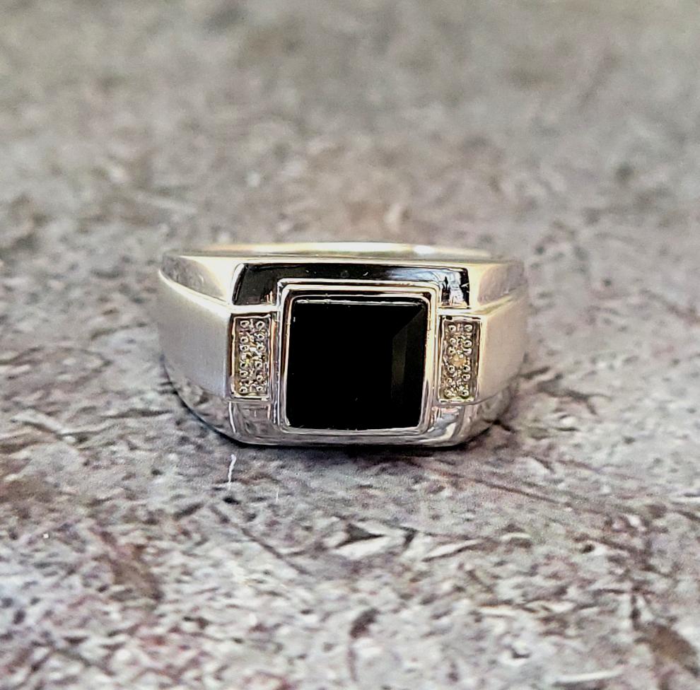 Black Onyx and Diamond Men's Ring