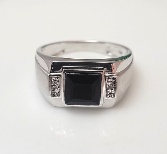 Black Onyx and Diamond Men's Ring