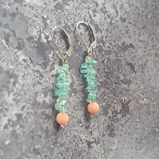Sterling Apatite and Coral Earrings
