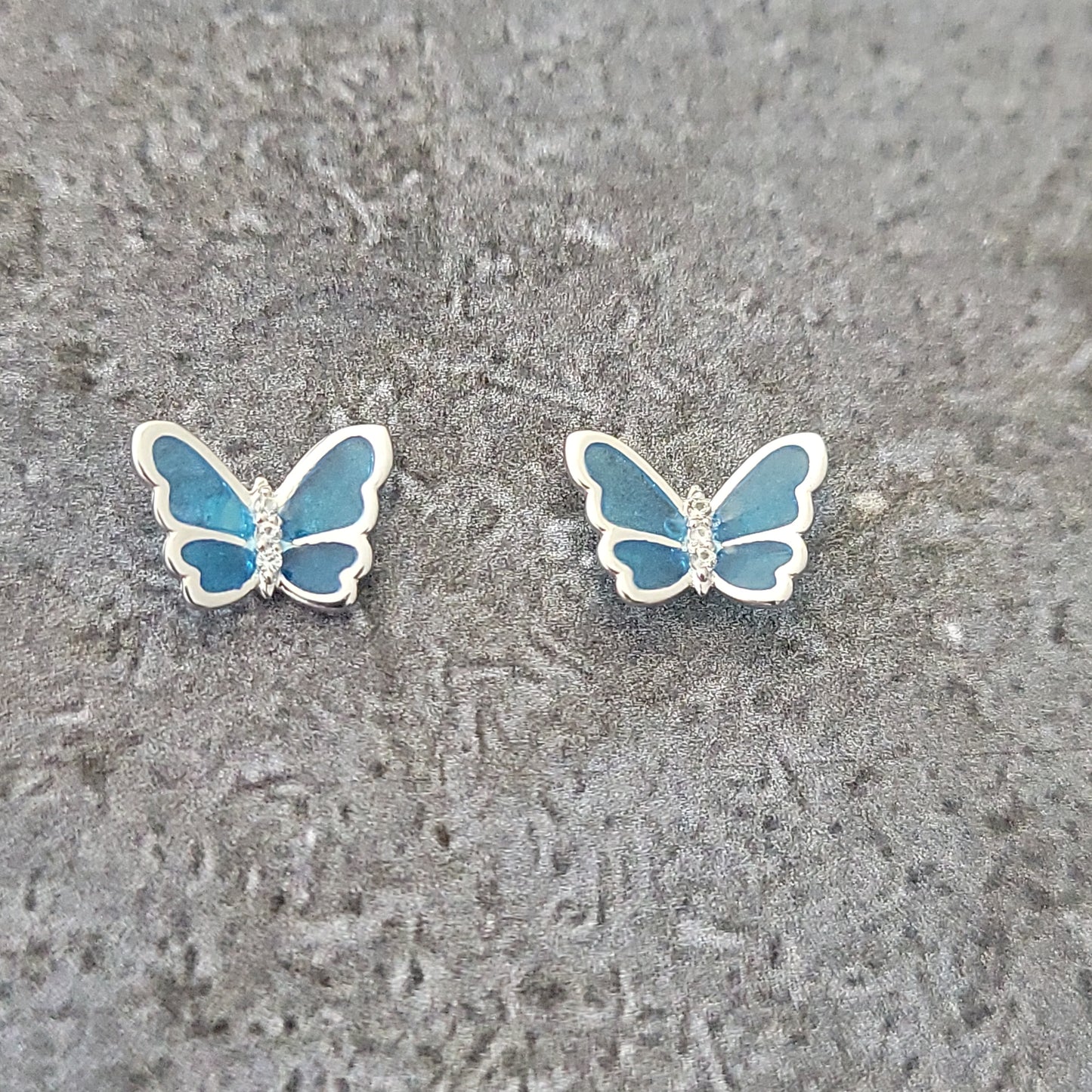 Silver Enameled Butterfly Earrings