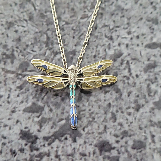 Silver Enameled Dragonfly Necklace