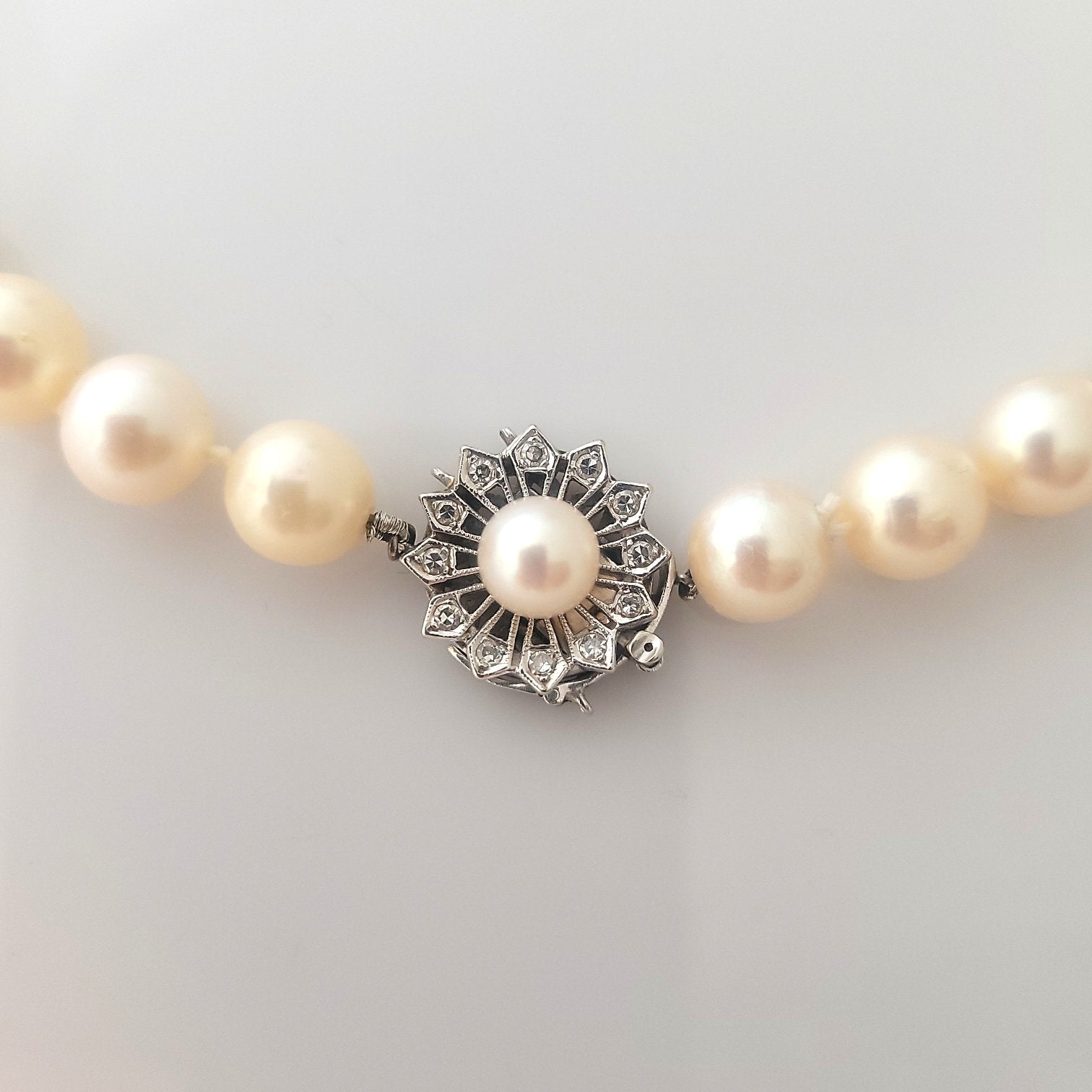 Vintage Double Strand Pearl Necklace Sapphire Diamond Clasp - Etsy