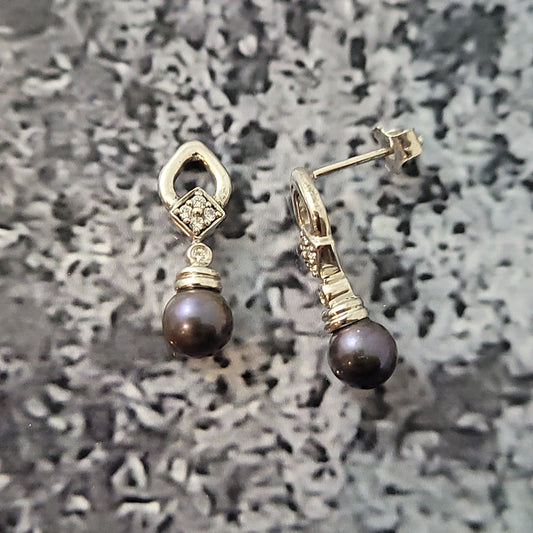 Silver Pearl and CZ Earrings