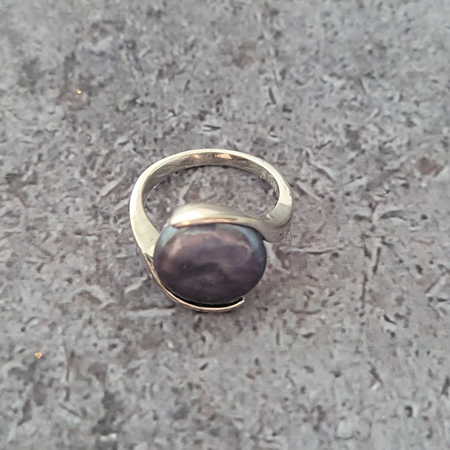 Sterling Silver Black Coin Pearl Ring