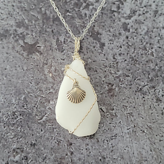 Opaque White Sea Glass Necklace