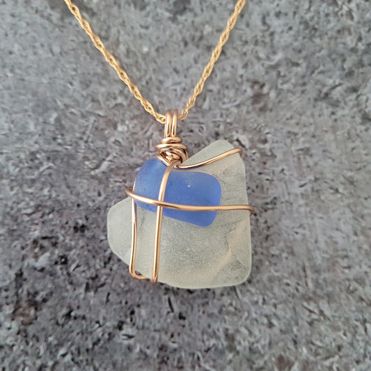 White and Blue Seaglass Necklace