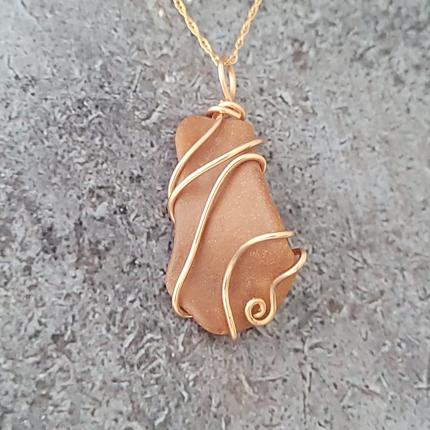 Brown Seaglass Wrapped in Rose Gold Filled Wire