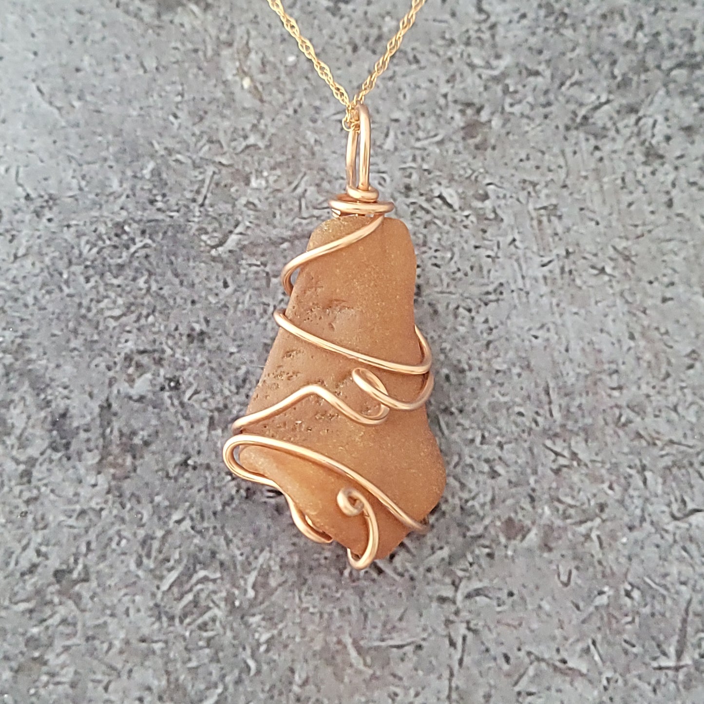 Brown Seaglass Wrapped in Rose Gold Filled Wire