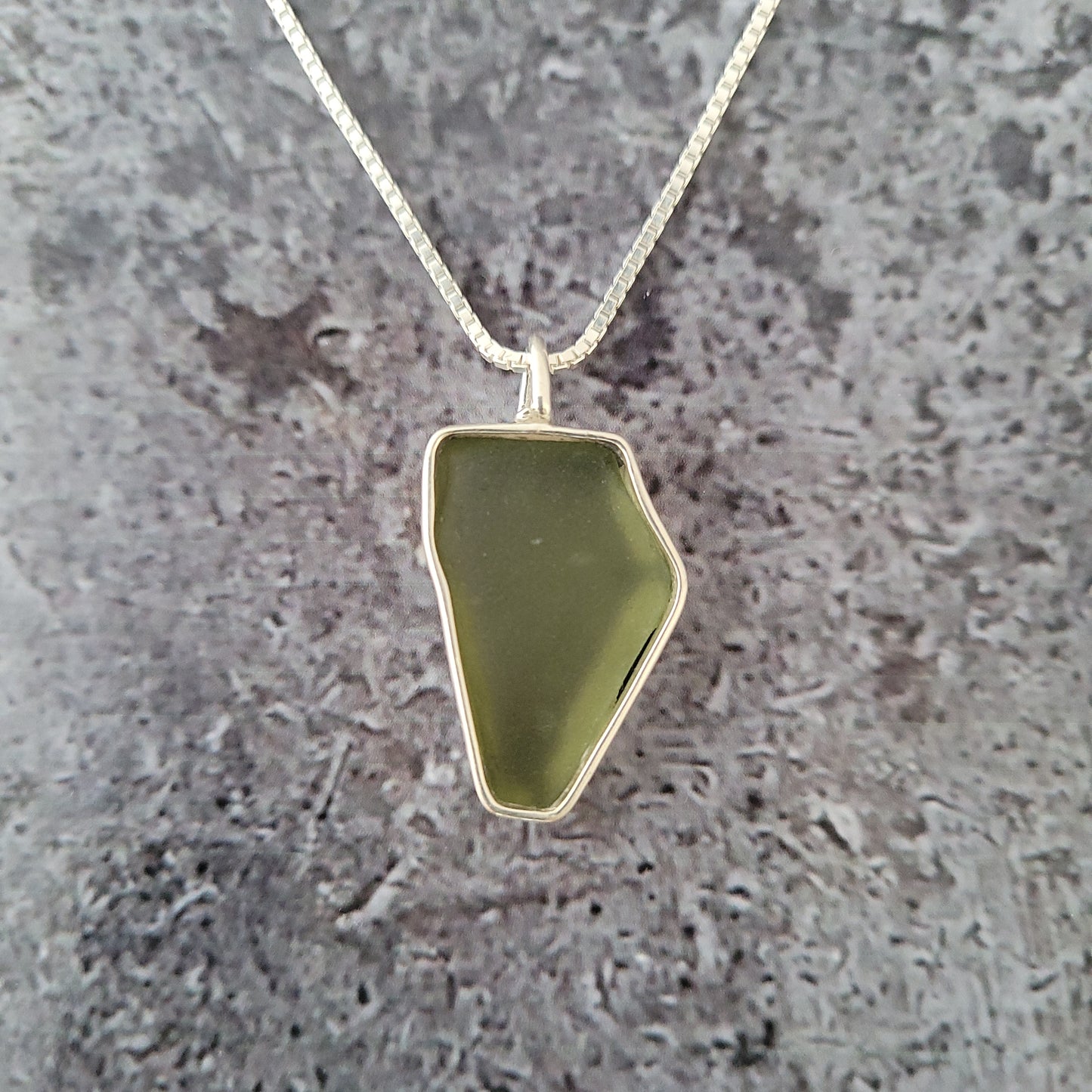 Sterling Olive Green Sea Glass Pendant