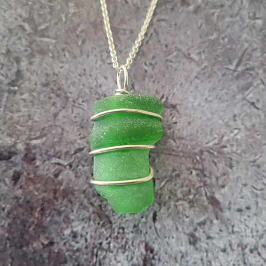 Sterling Green Sea Glass Necklace