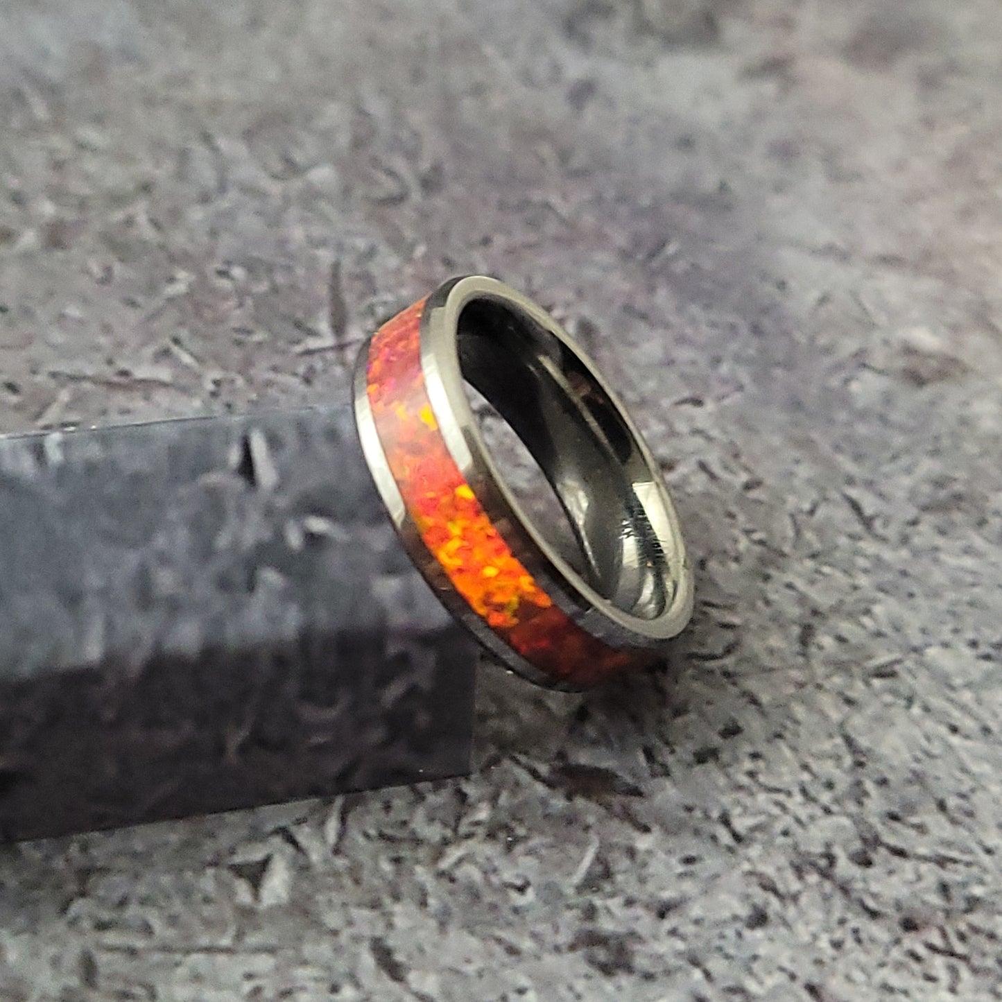 Tungsten Band with Red Opal