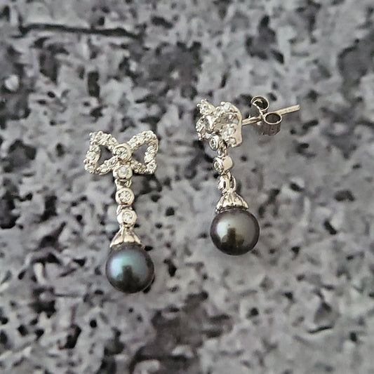 Sterling CZ and Pearl Earrings