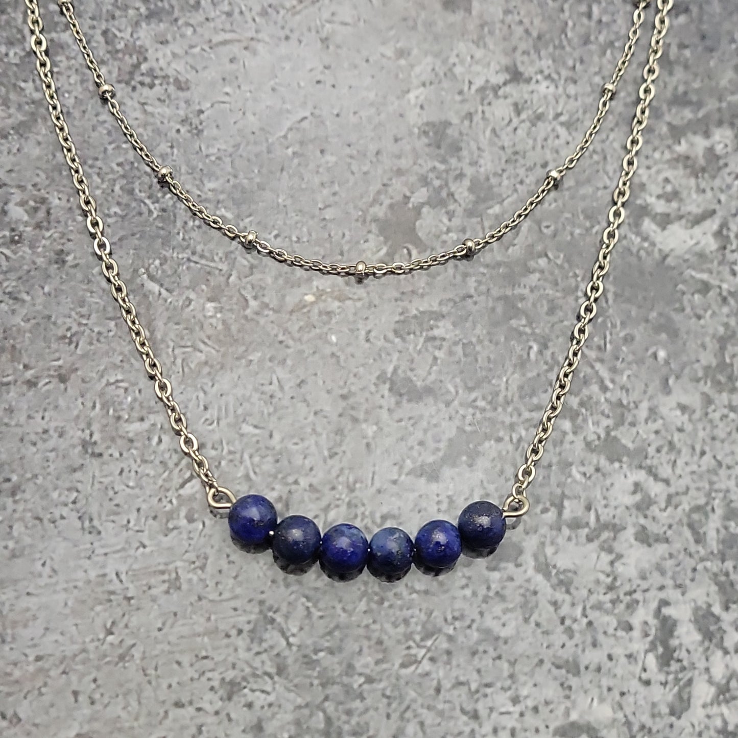 2 Strand Stainless Lapis Necklace