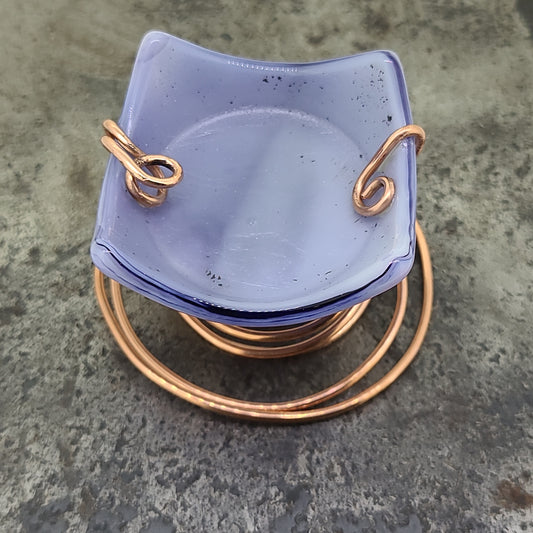 Purple Fused Glass Dish with Copper Wire