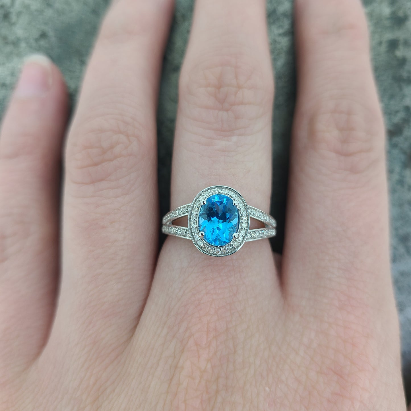 Oval Blue Topaz & Diamond Ring