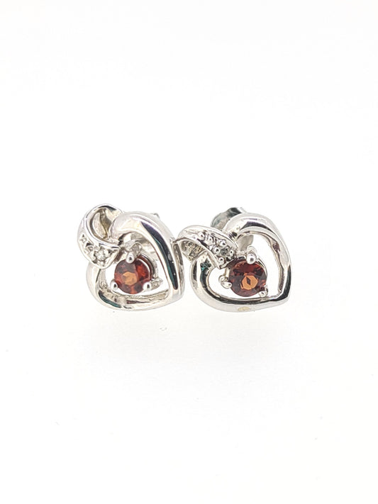 Garnet Heart Stud Earring