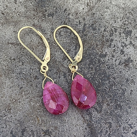 Handmade Ruby Briolette Earrings
