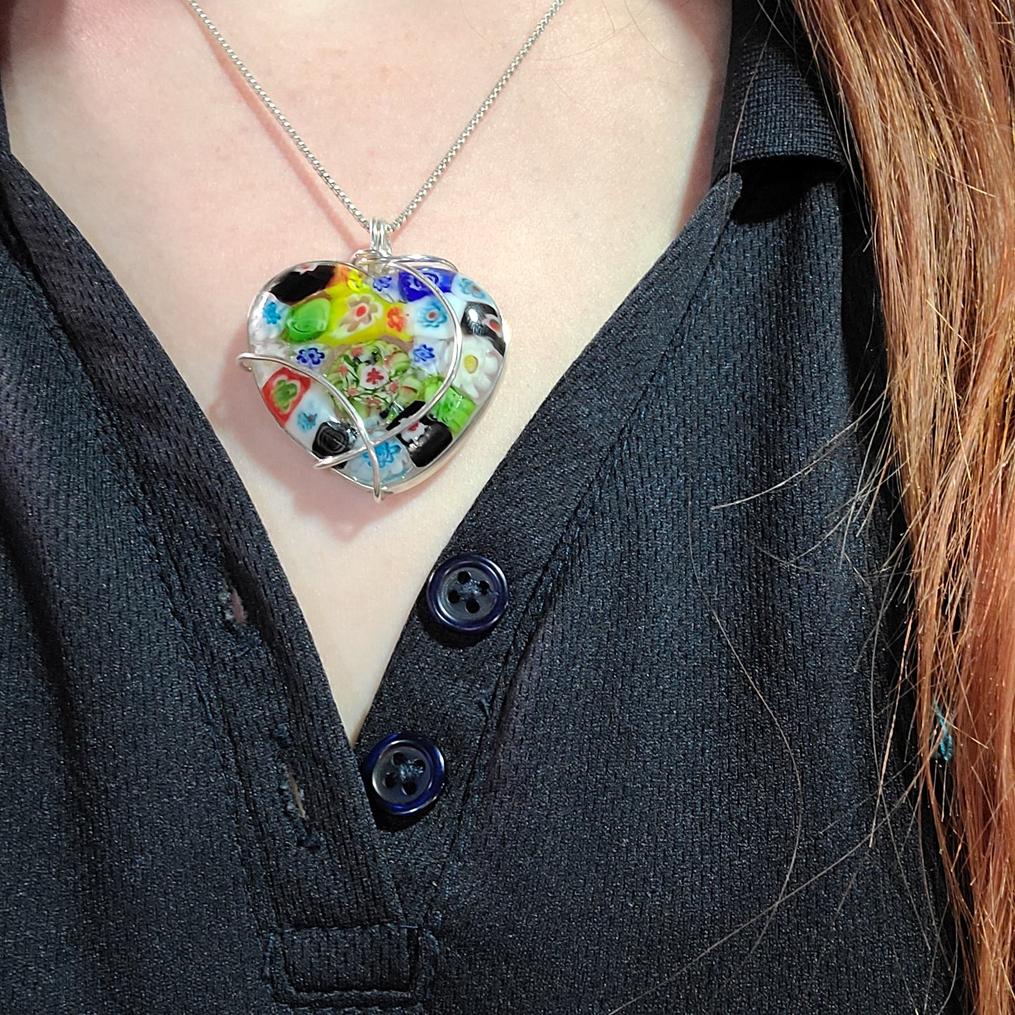 Large Multi-Color Fused Glass Necklace