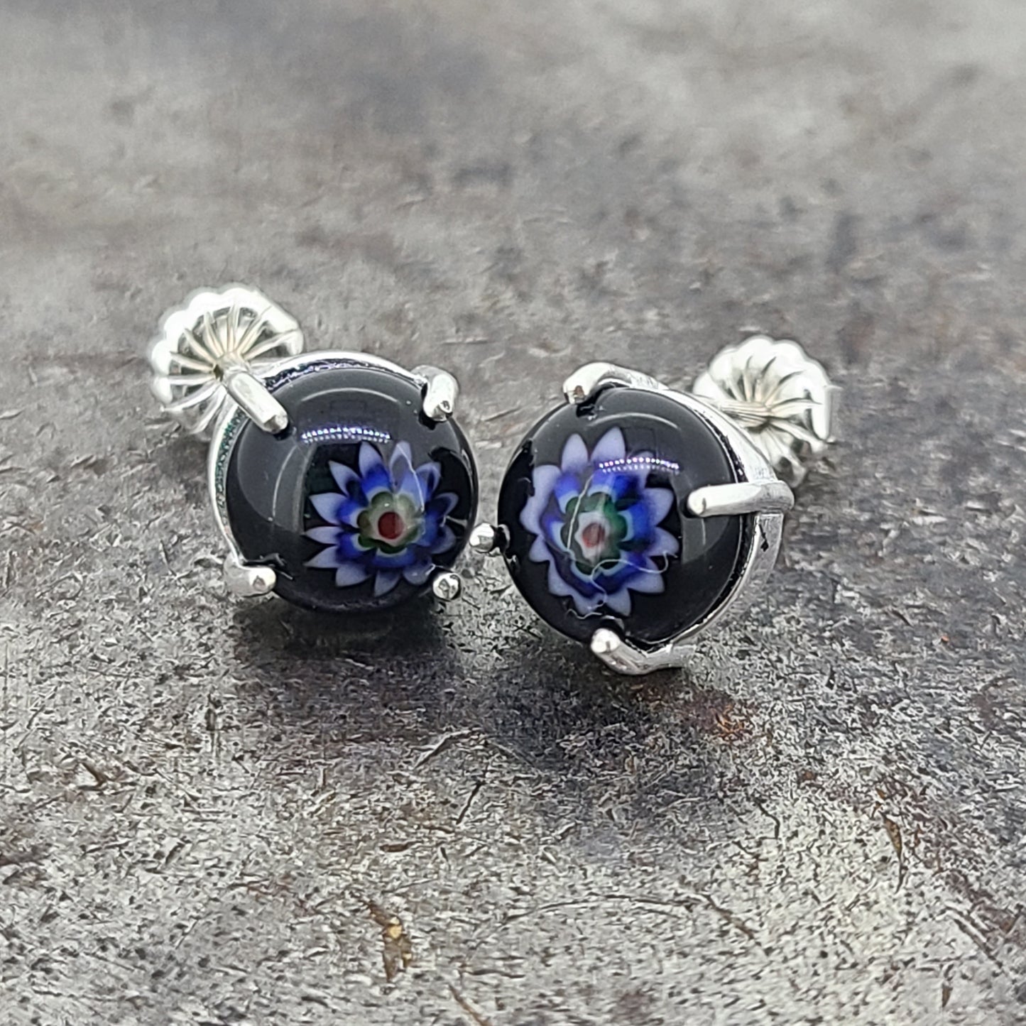 Fused Glass Flower Design Earrings