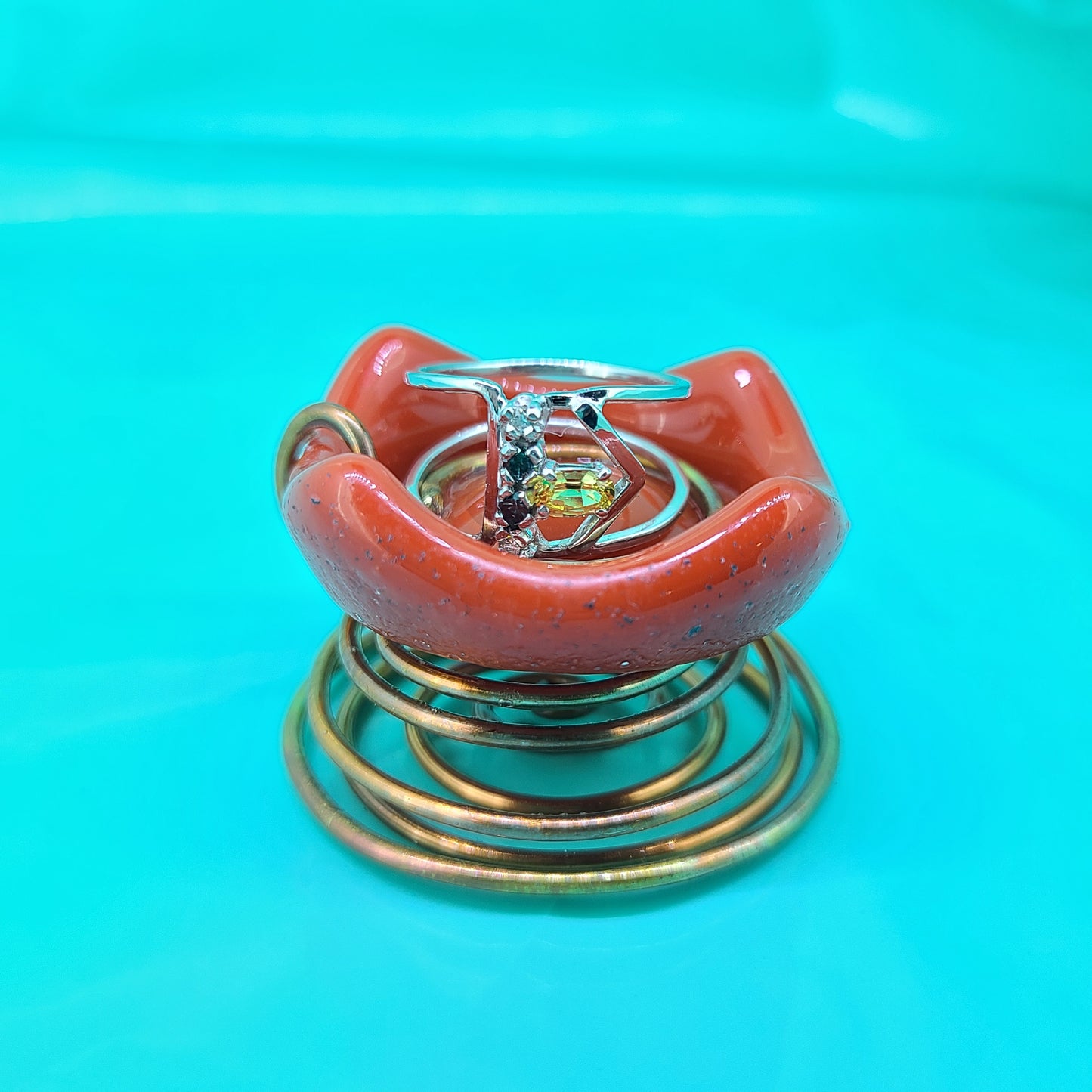 Small Red Fused Glass Jewelry Dish with Copper Wire