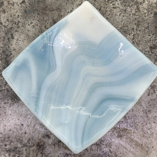 Fused Glass Blue Swirl Dish