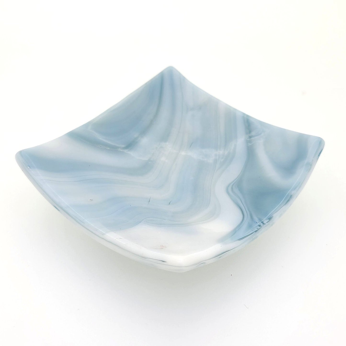 Fused Glass Blue Swirl Dish