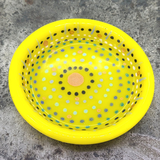 Hand Painted Fused Glass Dotted Yellow Ring Dish