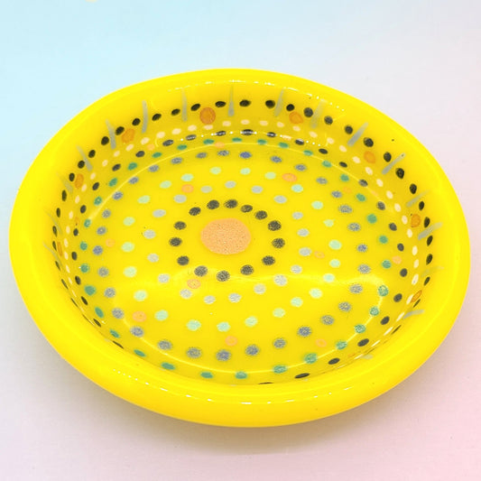 Hand Painted Fused Glass Dotted Yellow Ring Dish