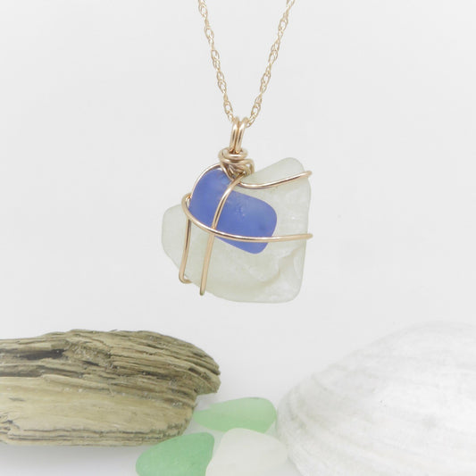 White and Blue Seaglass Necklace