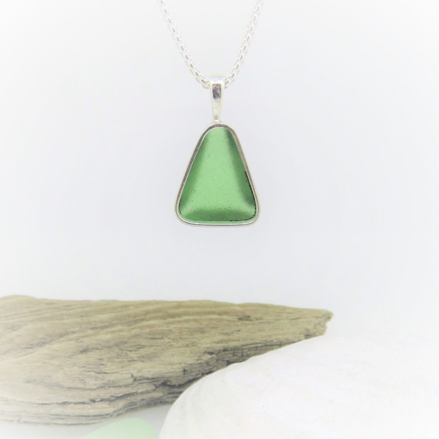 Light Green Bezel Set Seaglass Necklace