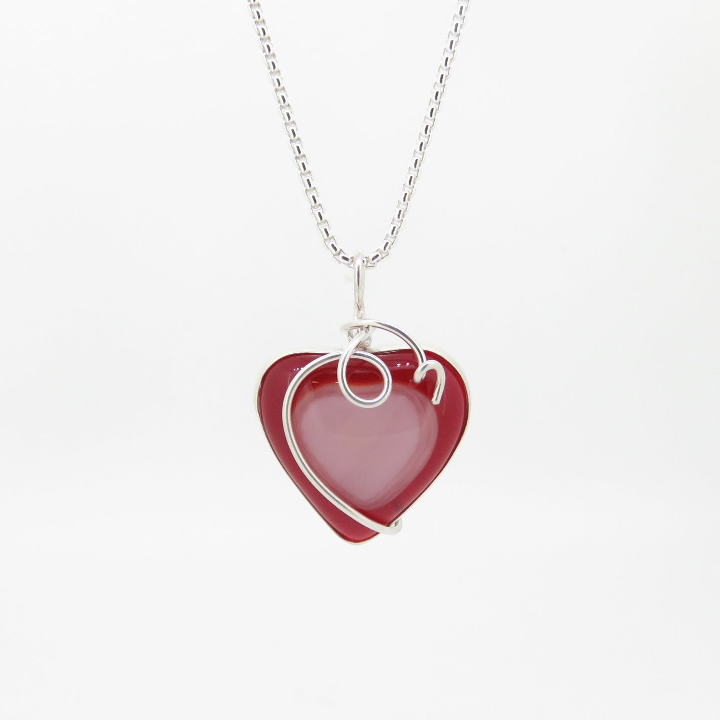 Fused Glass Red and White Heart Necklace