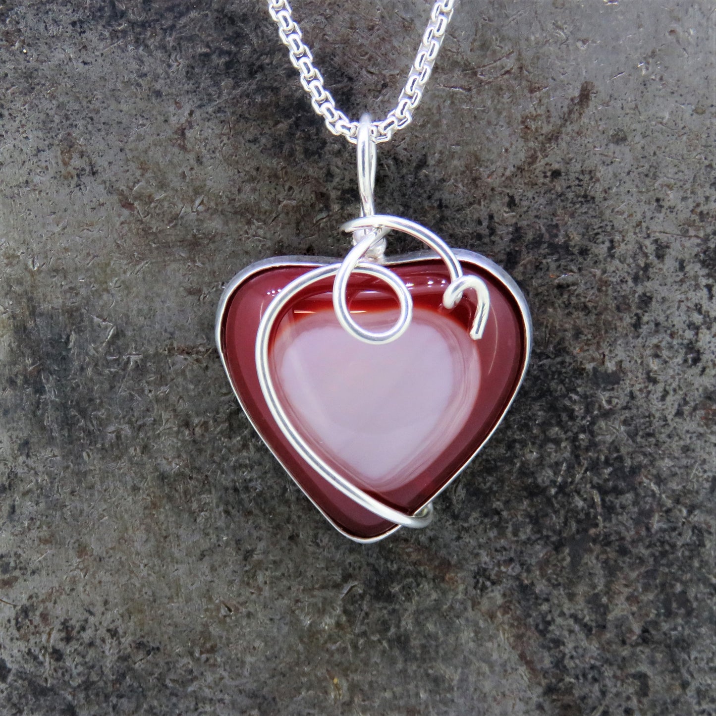 Fused Glass Red and White Heart Necklace